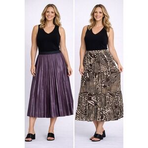 Set of 2 Calvin Klein Sunny Leigh Womens Skirt XL Purple Pleated Animal Print